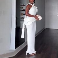 2026 New Fashion Casual Women's Hanging Neck Backless Pure White Elegant Sexy Dress Female Clothing
