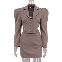 YYAHAHAS 2026 New Corset Top Set Women Notched Lapel Long Sleeve Boned Bodice Bodycon Skirt Office Outfit