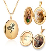 Personalized Stainless Steel Oval Photo Locket Necklace Engraved Text/Photo Locket Necklace Memorial Jewelry Gift for Women