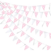 Silver Pink Polka Dot Banner Triangle Flags Garland for Baby Shower Bridal Shower Wedding Holiday Girls Birthday Party Supplies