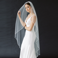 TOPQUEEN V14 Wedding Veil Short Pencil Edge Simple Bridal Veils One Laye Elegant Rochii Wedding Veil Long with Comb Soft Single
