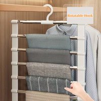 1PCS Stainless Steel Pants Hanger Magic Foldable Trouser Rack For Save Wardrobe Space Ladder Hangers Closet Organizer