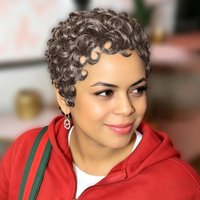 Short Curly Pixie Cut Human Hair Wig for Women, Short Tiny Curls Full Machine Made Human Hair Wigs, Natural Hairline Daily Wear