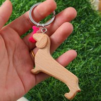 1 Piece wood dachshund dog pink bone mothers day gift best friend gift keychain