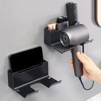 1pc Multi-Functional Wall Mounted Hair Dryer Holder, Bathroom Hair Tool Organizer Storage Rack for Home & Hotel Use