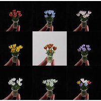 6/7Pcs Mini Lifelike Glass Flowers Simulation Flowers Handcrafted Floral Sculpture Floral Bouquet With Vase Home Decoration Gift