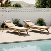 'Hotel Wooden Beach Sun Lounger Bed Teak Wood Aluminium Rope Wicker Double Patio Pool Outdoor Sunbed