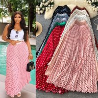 Women Skirt Pleated Skirts Polka Spliced Ankle Length Empire Elastic Waist Slight Strech Loose Fit Casual Elegant 2026 Summer