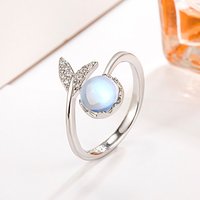925 Sterling Silver Moonstone Fish Tail Open Women's Ring Wedding Luxury Fine Jewelry Accessories GaaBou Jewellery