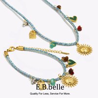 E.B.belle Small Pendant Charm Necklace Bracelet Sun Pattern Colorful Heart Rope Chain Jewelry Set Tarnish Free Jewelry