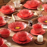 High-Value Red Poppy Ceramic Tableware Set - Flower Design Dinner Plates, Large Soup Bowls & Dessert Western Plates for Home
