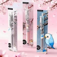 KOOKEI Sakura Parrot Retractable Gel Pen 0.5mm Quick Dry Black Ink Cute Cartoon Animal Signature Pen Student Writing Stationery