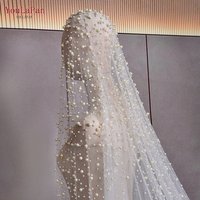 YouLaPan Luxury Pearl Wedding Veil 3 M Long And 3 M Wide Royal Wedding Pearl Veil With Comb Cathedral Wedding Veil V139A