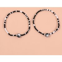 Ethnic Style Yin Yang Tai Chi Anklet Set Rice Bead Decor Trendy Blessing Accessory for Ladies & Teens