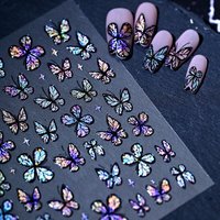 5D Shiny Holographic Glitter Butterfly Nail Stickers Gradient Cat Eye Butterflies Nail Decals 8*10cm Dreamy Butterfly Nail Decor