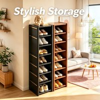 8-Tier Vertical Black Shoe Rack, Slim Narrow Structure Shoe Holder, Practical Multi-layer Storage for Household & Renters