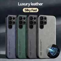 Luksusowe skórzane etui na Samsung S26 S25 S24 S23 Ultra S25 FE A17 A16 A57 A56 A37 A36 5G z metalową płytką wspierającą mocowanie w samochodzie