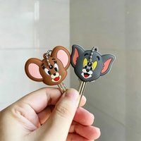1PCS Tom and Jerry Silicone Motorcycle Key Case Cover Cartoon Keys Cover Cap PVC Soft Key Holder KeyChain For Girl Women Trinket