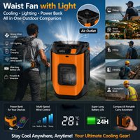 Portable Waist Fan Body Cooling Fan LED Lighting Hanging Neck Fan 5 Speed Strong Airflow Cooling Fan for Outdoor Working