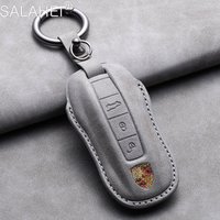 Suede Leather Car Key Case For Porsche Cayenne 718 MACAN Panamera 911 Boxster 2020 2021 Smart Keyless Remote Fobs Protect Cover