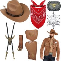 8PCS Cowboy Costume Accessories Set, Western Sheriff Fancy Dress Kit for Men Adults Bucks Night Rodeo Party Halloween Outfit