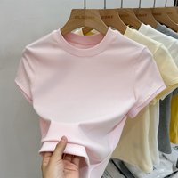 AOSSVIAO 2026 Summer Solid Color Women's Short Sleeve T-Shirt American Vintage Y2K Slim Basic O-Neck Tee Trendy Slim Fit Tops