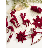 Nordic Christmas Decorations Flocked Burgundy Hanging Ornaments Christmas Tree Decorations Holiday Decor