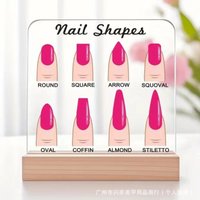 1pc Nail Shapes Acrylic Display Board Nail Art Shape Reference Chart with Wooden Stand Salon Desktop decorative ornament