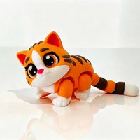 3D Printed Articulated Ginger Cat Fidget Figurine Flexi Animal Decor Doll,Animal Desktop Decor,Gift for Friends