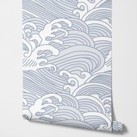 Sky blue Surfs wave Wallpaper, Japanese style, Behind the Great Wave at Kanagawa Wallpaper