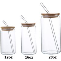 12/16/20oz Glass Cup Bamboo Lid Can Shape Tea Juice Milk Coffee Mug Glass Drinking Cup High Borosilicate Glass Durable Drinkware