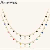 ANDYWEN 925 Sterling Silver Gold Bohemia CZ Rainbow Heart Charm Choker Necklace 2023 Spring Chrismas Jewelry For Women Party