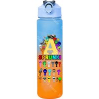 Cartoon Sprunkis Gradient Water Bottles 750ml for Adult Boys Girls Letter Straw Drink Cups Portable High-capacity Bottle Gifts