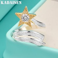 925 Sterling Silver Star Zircon Ring For Women Wedding Engagement Party Charm Fashion Jewelry