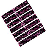 Black Pink Glitter Happy Birthday Banner, 9FT Cuttable with Sparkle Dots for 18th 21st 30th 40th 50th 60th Party Decor