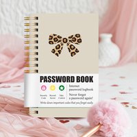 A6 Password Book with Leopard Bow Design, Spiral Bound Password Organizer, Address & Birthday Log Notebook