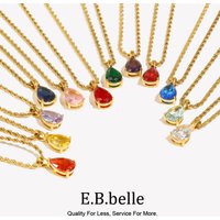 E.B.belle Waterproof Fashion Birthstone Necklace Jewelry For Women 12 Colors Zircon Waterdrop Pendant Necklace with Rope Chain