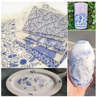 Underglaze Blue Flower Ceramic Decal Paper Pottery DIY Coloring Tool Water Transfer Sticker for Handmade Porcelain Craft