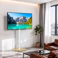 Heavy Duty Mobile TV Floor Stand for 40-75 Inches White Height Adjustable TV Mount Cart Stand with Hidden Wheels