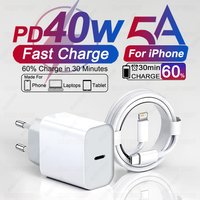 40W For iPhone Charger USB Type C Fast Charger For iPhone 16 15 14 13 12 11 Pro Max 7 8 Plus PD Charging Cable Phone Accessories