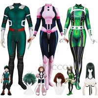 Anime Midoriya Izuku Deku Uraraka Ochaco Asui Tsuyu Froppy Boku No Cosplay Costume Wig Jumpsuit Halloween Suit
