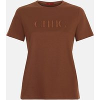CH Premium Pure Cotton Embroidered T-shirt Brown CHHC Letter Embroidered Top Women 2026 New Simple Round Neck Base Shirt