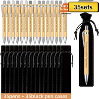 35sets Customizable Bamboo Ballpoint Pens Personalized Wooden Round Pens with Black Pouches Elegant Wedding Engagement Gifts