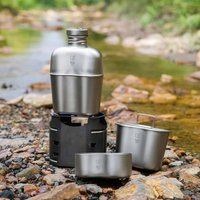 KEITH Titanium Canteen Mess Kit Pro Plastic-Free 1100/700/350ml Ultralight Nesting Cookware Pot Cup Set with Stove Backpackin