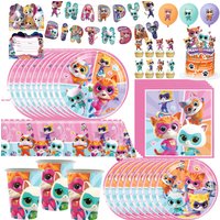 Cute Superkitties Birthday Party Decoratio Paw Meow Cat Tableware Tablecloth Plate Cup Balloon Set Kid Party Supplies Baby Showe