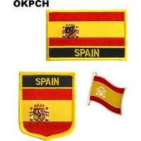 Spain National Flag Embroidered Iron on Patches for Clothing Metal badges PT0130-3