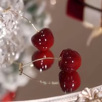 Women Cute Cherry Earrings Drop Dangle 3D Red Fruit Charm Jewelry Fun Unique Anniversary Gift