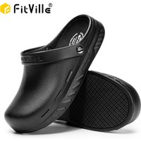 FitVille Men's Wide Fit Chef Shoes Slip Resistant Garden Work Sandals with Arch Support Waterproof for Food Service