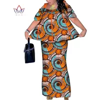 African Women 2 Pieces Set Short Sleeve Strap Tops Mermaid Ankle Length Skirt African Style Women Party Skirts Set Wy9669