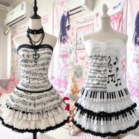 Vintage Gothic Punk Outfits Women Y2k Piano Printed Top & Skirt 2 Piece Sets Subculture Harajuku Daily Street Fashion Suits
